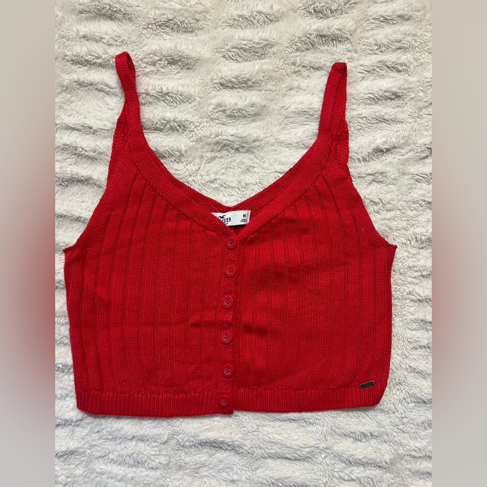 Hollister Red Button-Up Knit Crop Top